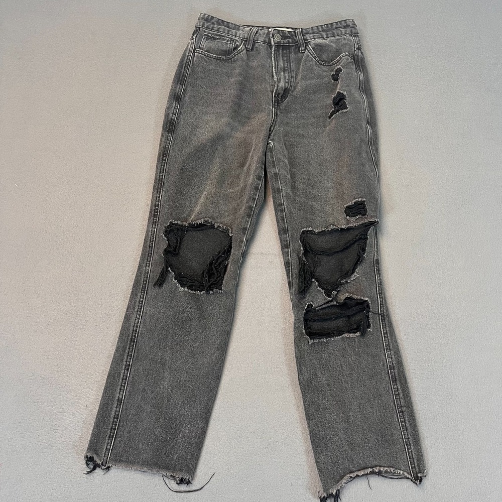 Flying Monkey Jeans Womens 27 Charcoal Rip Distressed Cropped Ankle Raw Hem Y2K